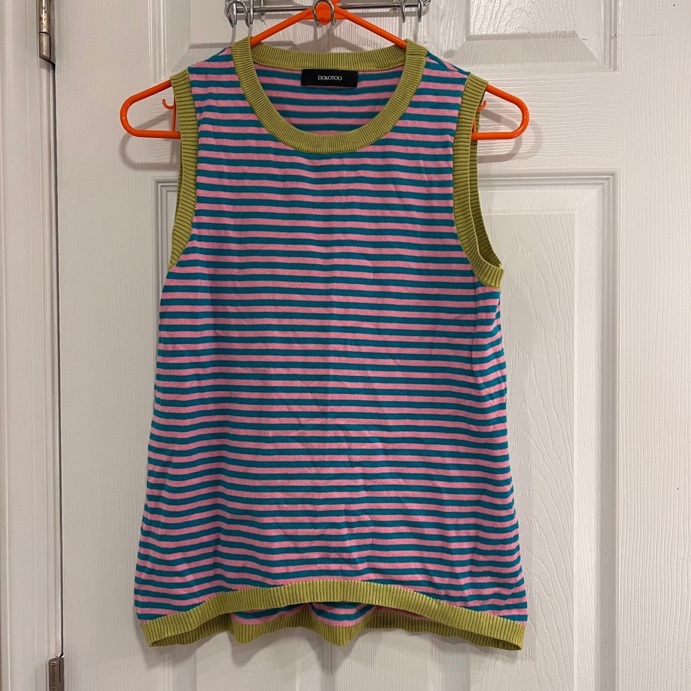 DOKOTOO Pink‎ Teal Striped Knit Sweater Vest